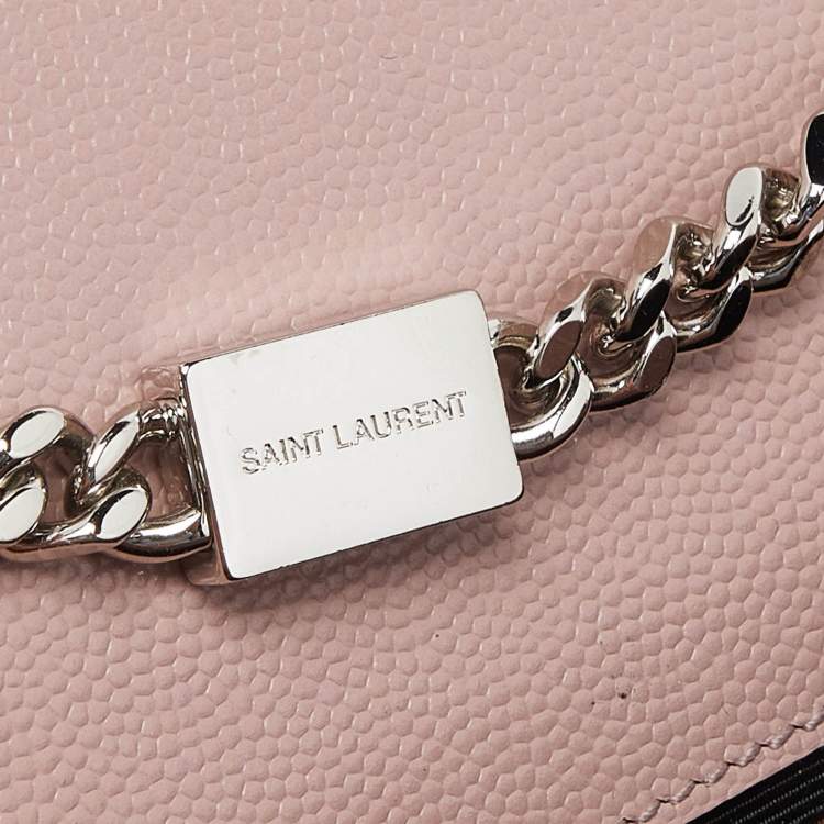 Pre Owned Saint Laurent Pink Leather Small Monogram Kate Wallet on Chain
