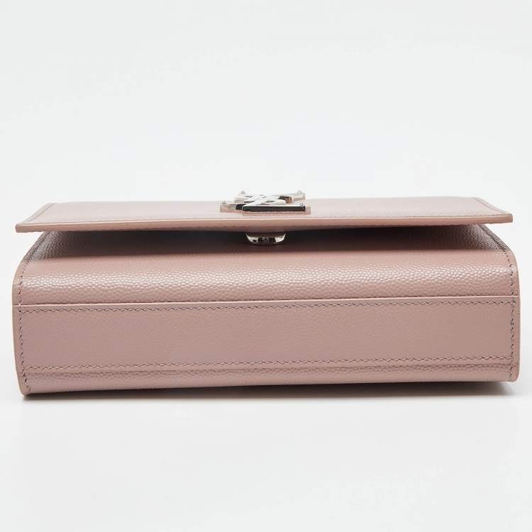 Pre Owned Saint Laurent Pink Leather Small Monogram Kate Wallet on Chain
