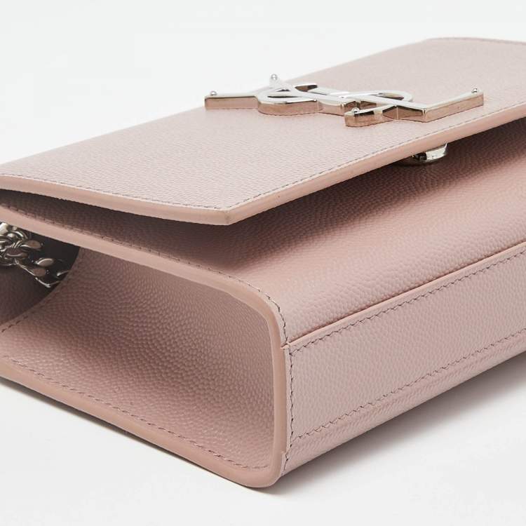 Pre Owned Saint Laurent Pink Leather Small Monogram Kate Wallet on Chain