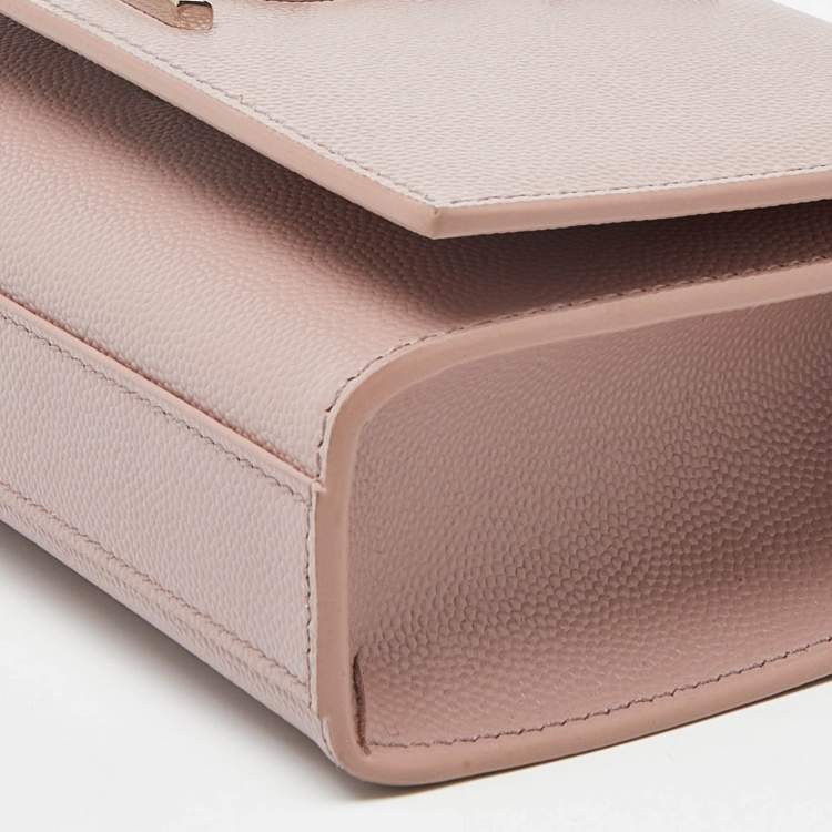 Pre Owned Saint Laurent Pink Leather Small Monogram Kate Wallet on Chain