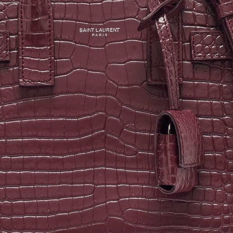 Pre Owned Saint Laurent Burgundy Croc Embossed Leather Nano Classic Sac De Jour Tote