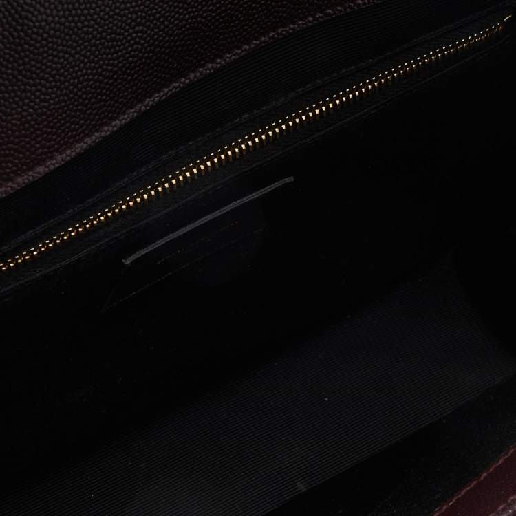 Pre Owned Saint Laurent Burgundy Matelassé Leather Large Monogram Envelope Shoulder Bag