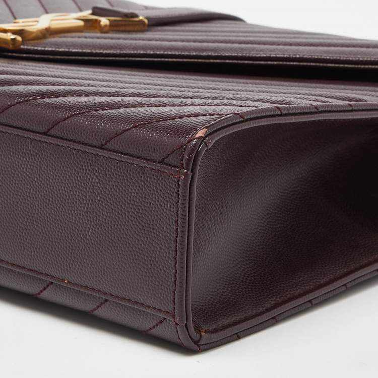Pre Owned Saint Laurent Burgundy Matelassé Leather Large Monogram Envelope Shoulder Bag