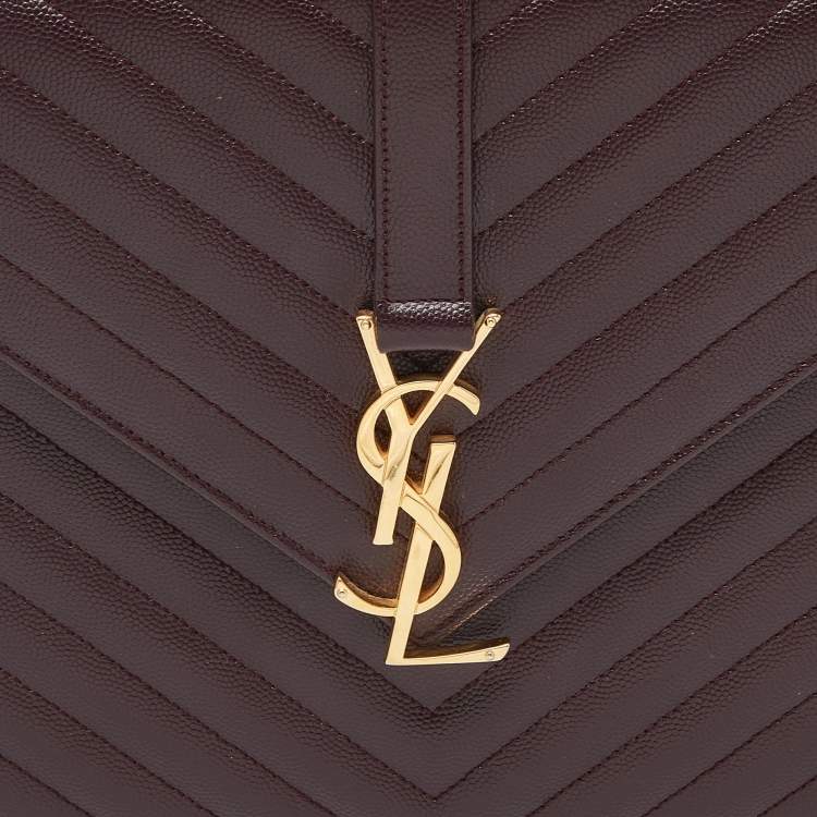 Pre Owned Saint Laurent Burgundy Matelassé Leather Large Monogram Envelope Shoulder Bag