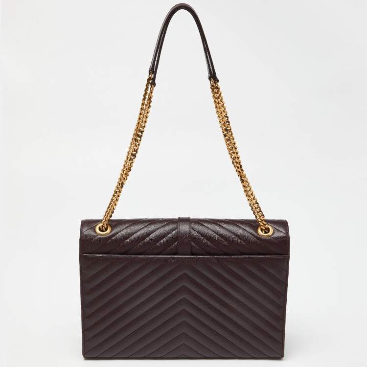 Pre Owned Saint Laurent Burgundy Matelassé Leather Large Monogram Envelope Shoulder Bag