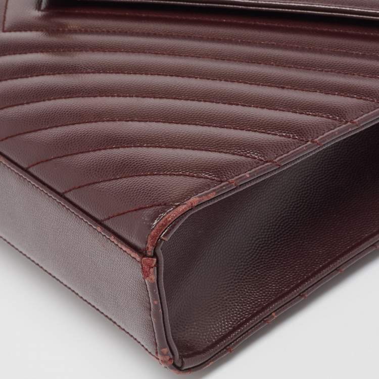Pre Owned Saint Laurent Burgundy Matelasse Leather Large Monogram Envelope Shoulder Bag