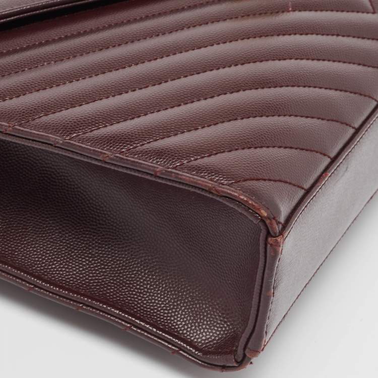 Pre Owned Saint Laurent Burgundy Matelasse Leather Large Monogram Envelope Shoulder Bag