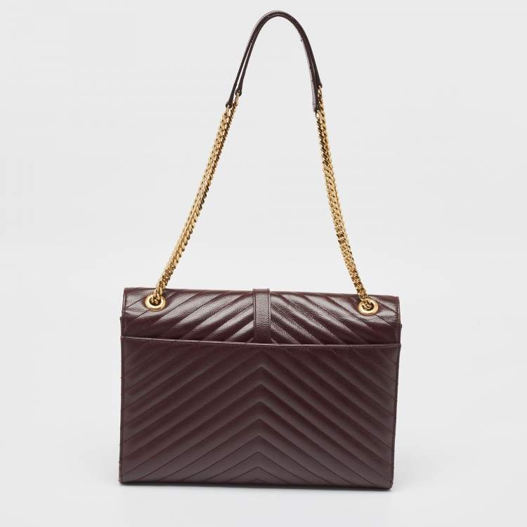 Pre Owned Saint Laurent Burgundy Matelasse Leather Large Monogram Envelope Shoulder Bag