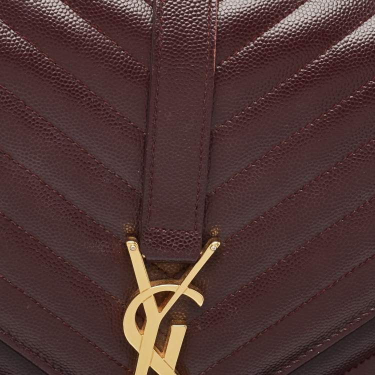 Pre Owned Saint Laurent Burgundy Matelasse Leather Large Monogram Envelope Shoulder Bag