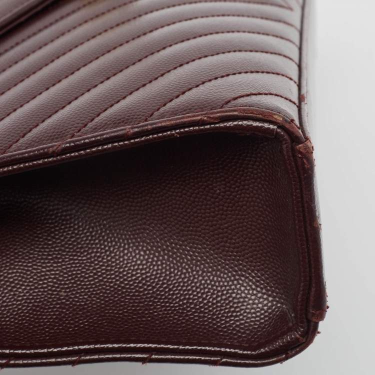 Pre Owned Saint Laurent Burgundy Matelasse Leather Large Monogram Envelope Shoulder Bag