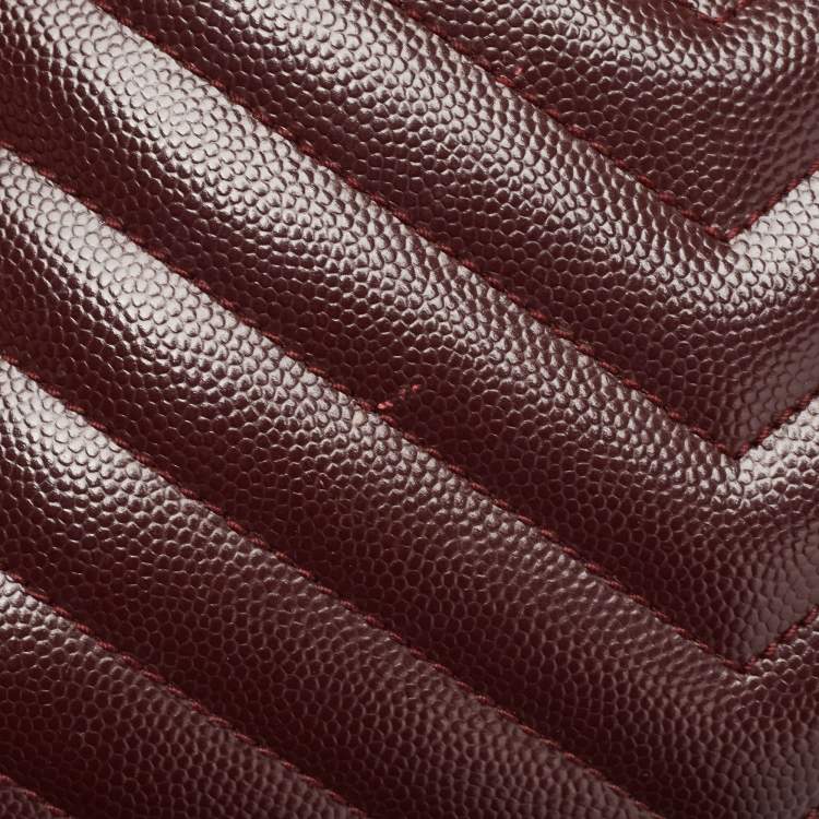 Pre Owned Saint Laurent Burgundy Matelasse Leather Large Monogram Envelope Shoulder Bag