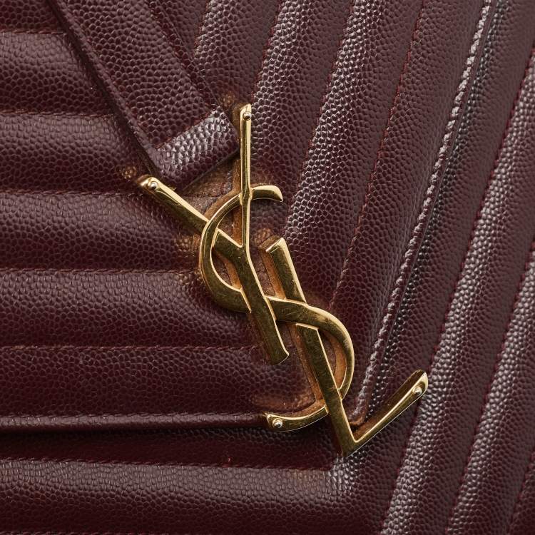 Pre Owned Saint Laurent Burgundy Matelasse Leather Large Monogram Envelope Shoulder Bag