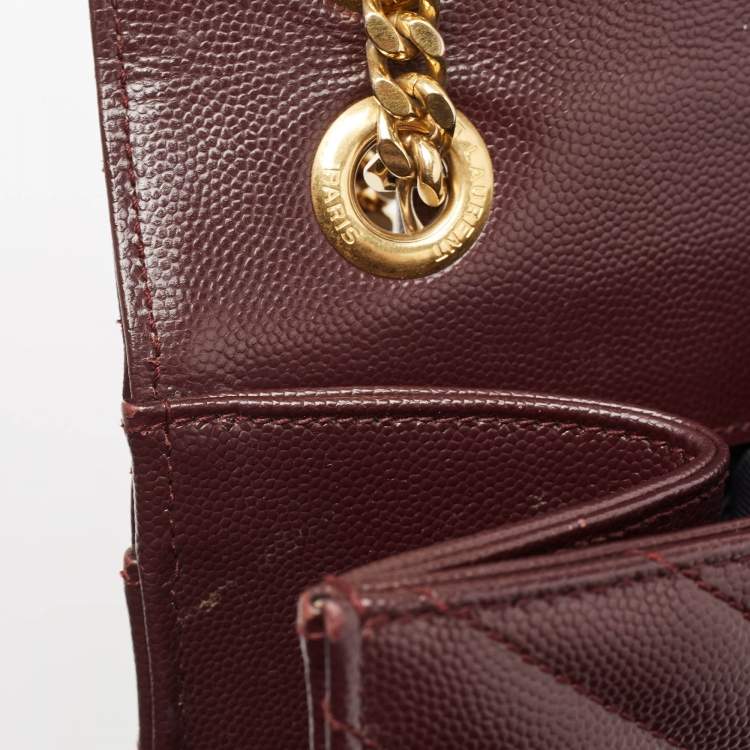 Pre Owned Saint Laurent Burgundy Matelasse Leather Large Monogram Envelope Shoulder Bag