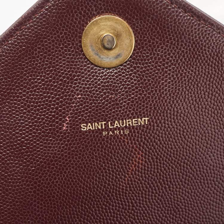 Pre Owned Saint Laurent Burgundy Matelasse Leather Large Monogram Envelope Shoulder Bag