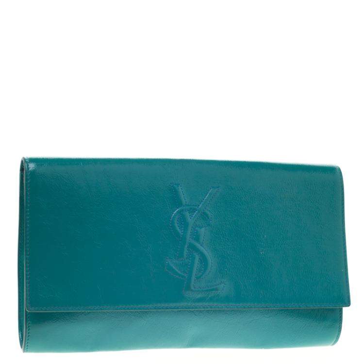 Pre Owned Yves Saint Laurent Turquoise Patent Leather Belle De Jour Flap Clutch