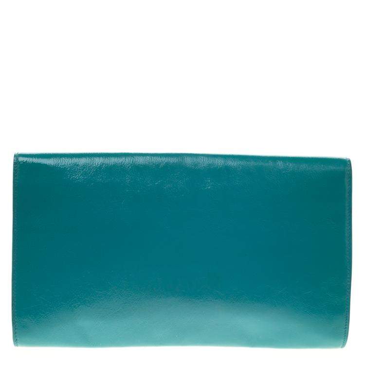 Pre Owned Yves Saint Laurent Turquoise Patent Leather Belle De Jour Flap Clutch
