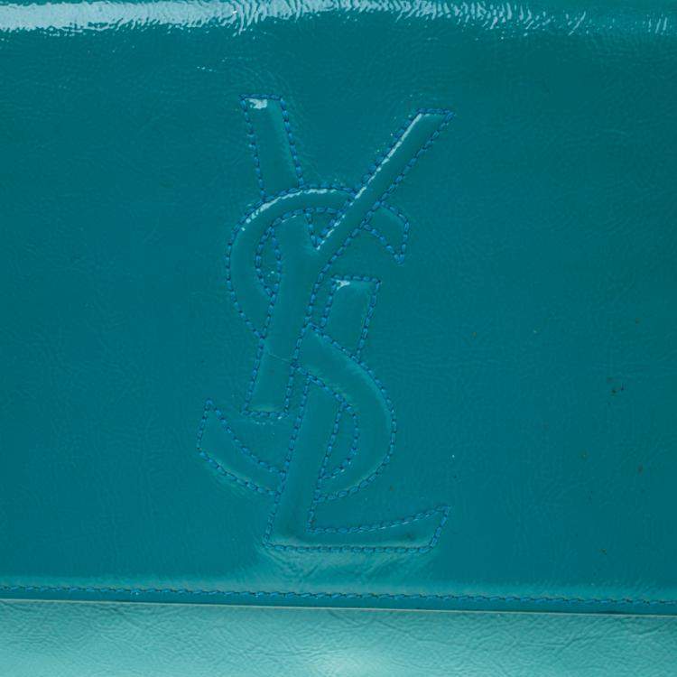 Pre Owned Yves Saint Laurent Turquoise Patent Leather Belle De Jour Flap Clutch