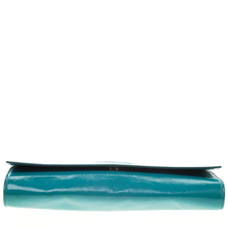 Pre Owned Yves Saint Laurent Turquoise Patent Leather Belle De Jour Flap Clutch