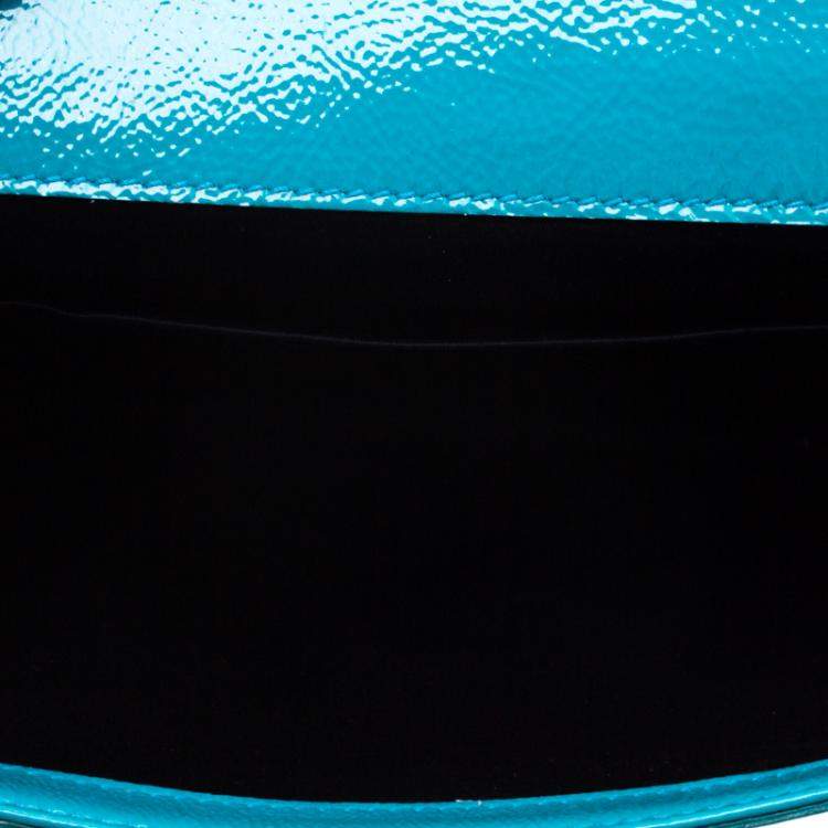 Pre Owned Yves Saint Laurent Turquoise Patent Leather Belle De Jour Flap Clutch
