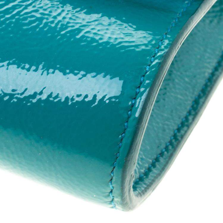 Pre Owned Yves Saint Laurent Turquoise Patent Leather Belle De Jour Flap Clutch
