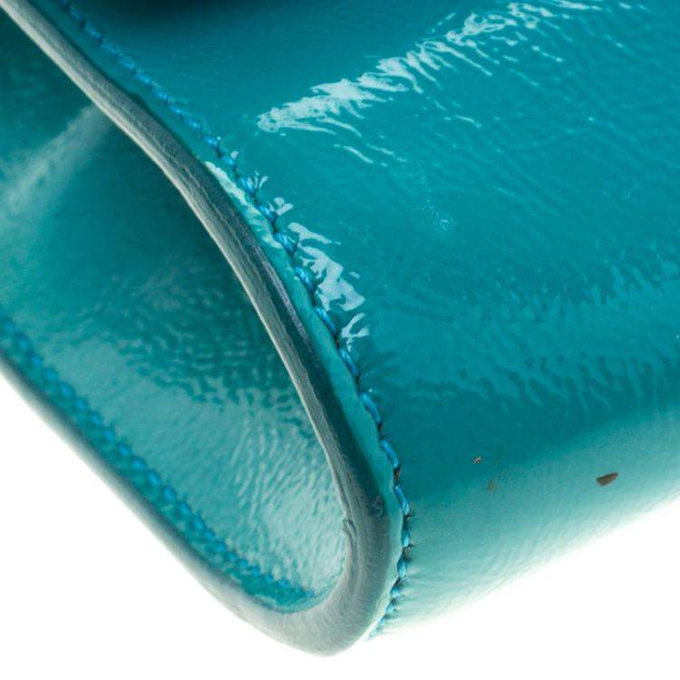 Pre Owned Yves Saint Laurent Turquoise Patent Leather Belle De Jour Flap Clutch