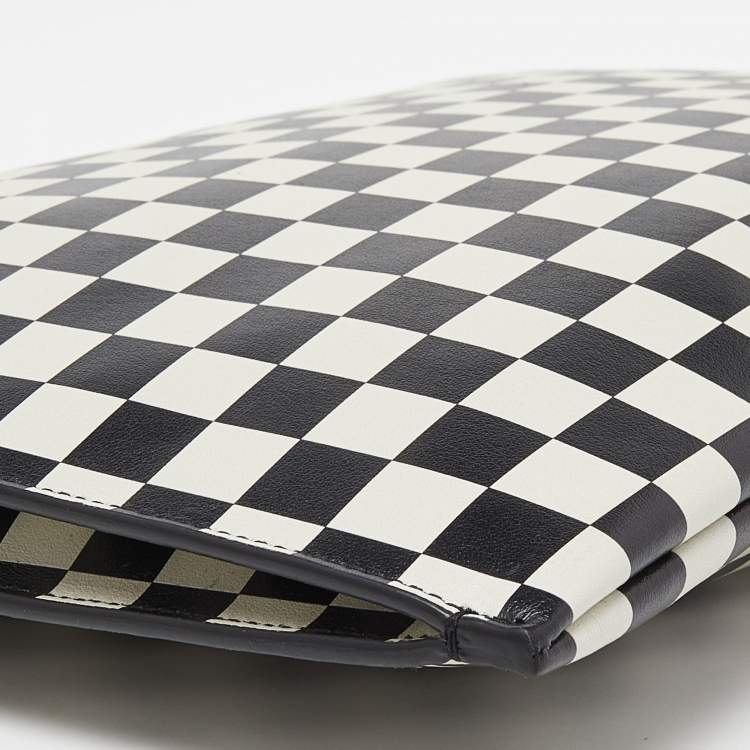Pre Owned Saint Laurent Black/White Checkered Print Leather Clutch