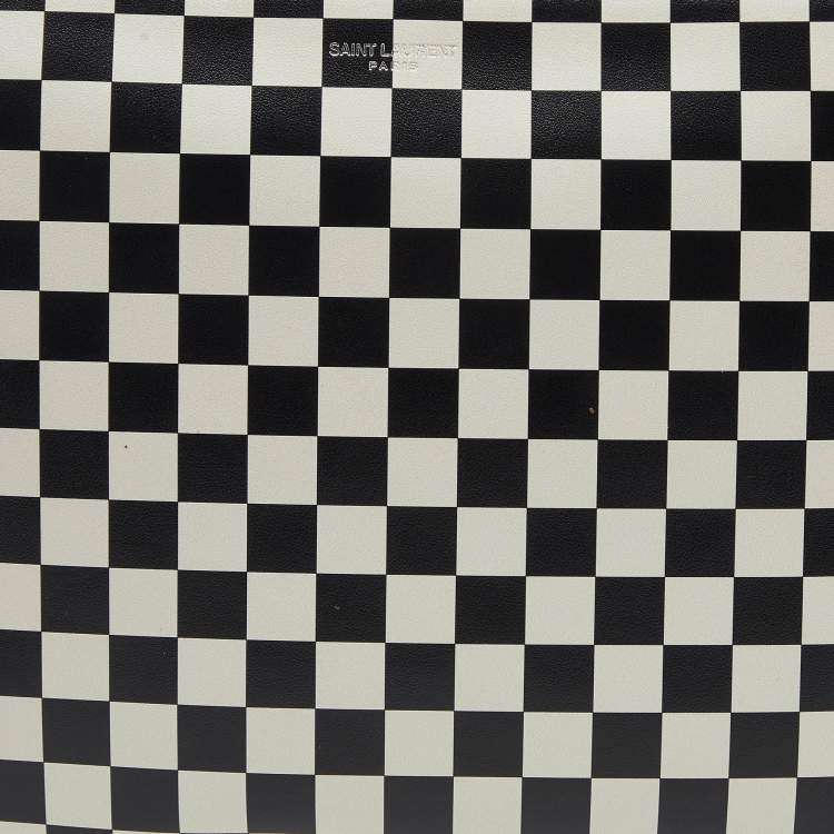 Pre Owned Saint Laurent Black/White Checkered Print Leather Clutch
