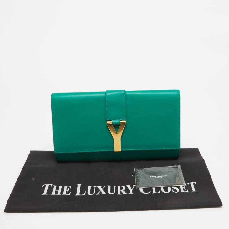 Pre Owned Saint Laurent Green Leather Y-Ligne Clutch