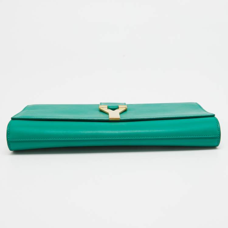 Pre Owned Saint Laurent Green Leather Y-Ligne Clutch