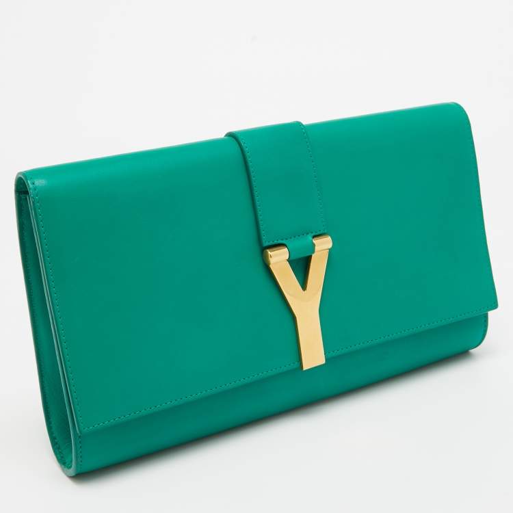 Pre Owned Saint Laurent Green Leather Y-Ligne Clutch