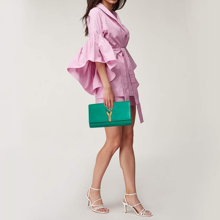 Pre Owned Saint Laurent Green Leather Y-Ligne Clutch