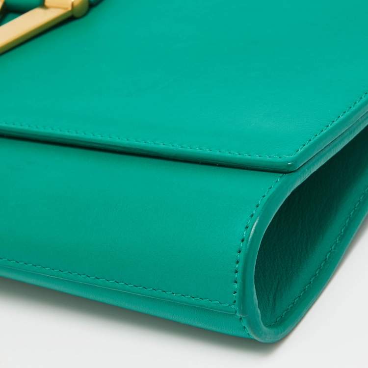 Pre Owned Saint Laurent Green Leather Y-Ligne Clutch