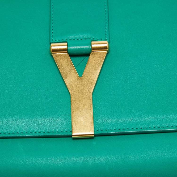 Pre Owned Saint Laurent Green Leather Y-Ligne Clutch