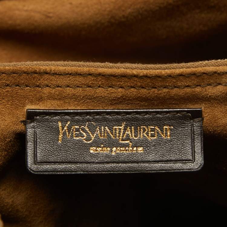 Pre Owned Saint Laurent Brown/Grey Croc Embossed Leather and Suede Muse Two Top Handle Bag