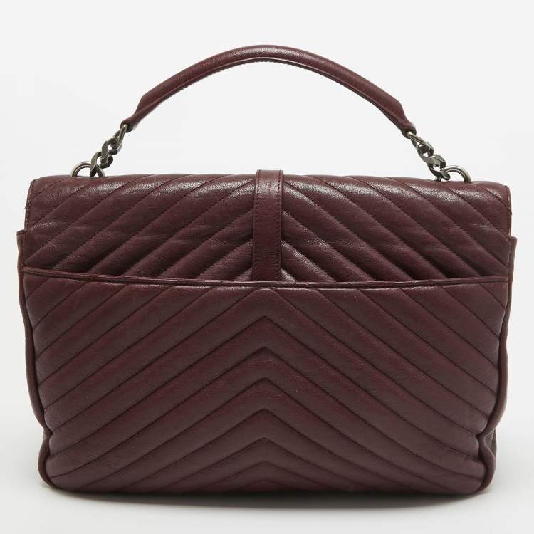 Pre Owned Saint Laurent Burgundy Matelassé Leather Large College Top Handle Bag