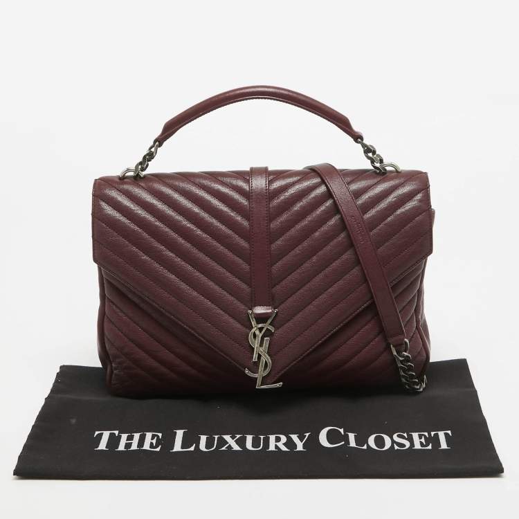 Pre Owned Saint Laurent Burgundy Matelassé Leather Large College Top Handle Bag