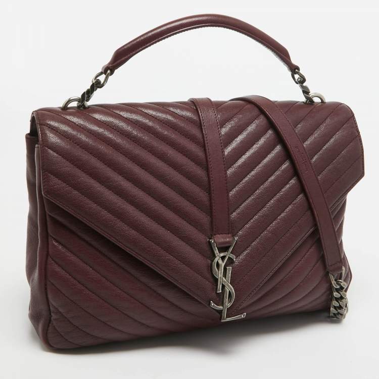Pre Owned Saint Laurent Burgundy Matelassé Leather Large College Top Handle Bag