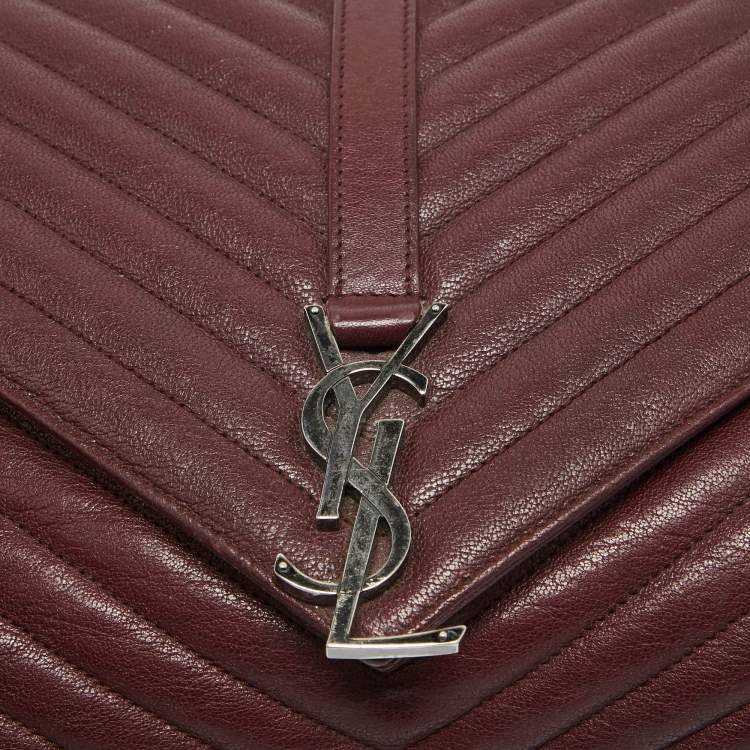 Pre Owned Saint Laurent Burgundy Matelassé Leather Large College Top Handle Bag