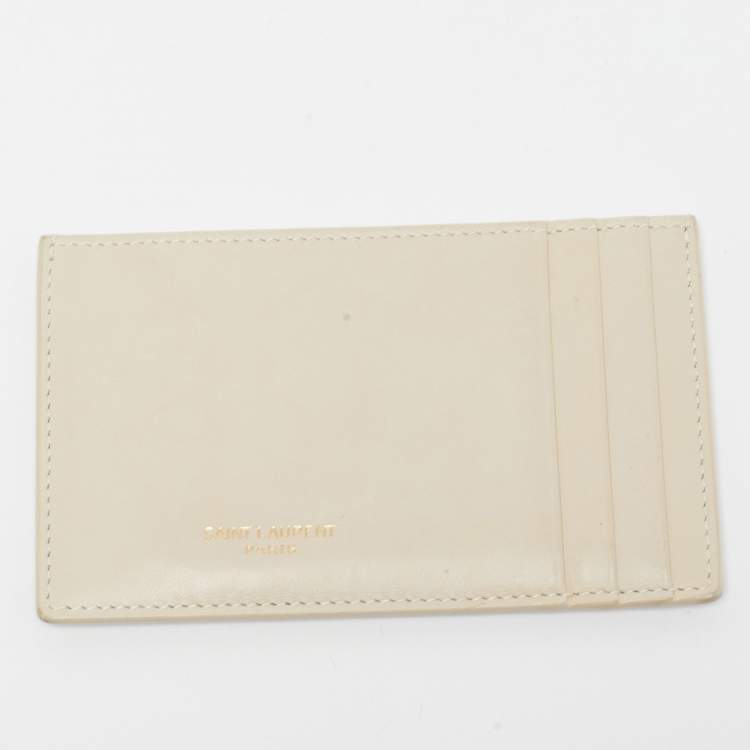 Pre Owned Saint Laurent Cream Croc Embossed Leather Uptown Wallet on Chain