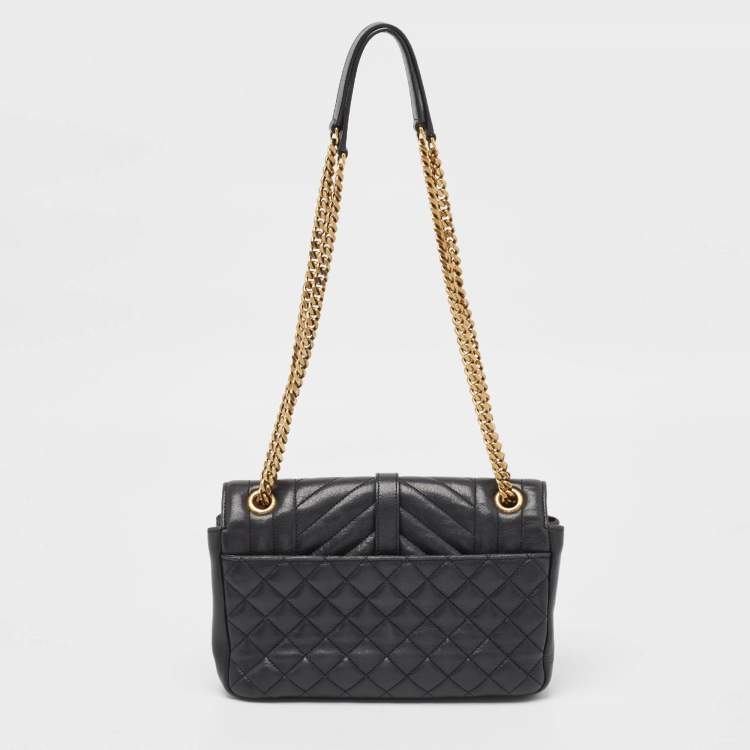 Pre Owned Saint Laurent Black Mix Matelasse Leather Medium Envelope Chain Bag