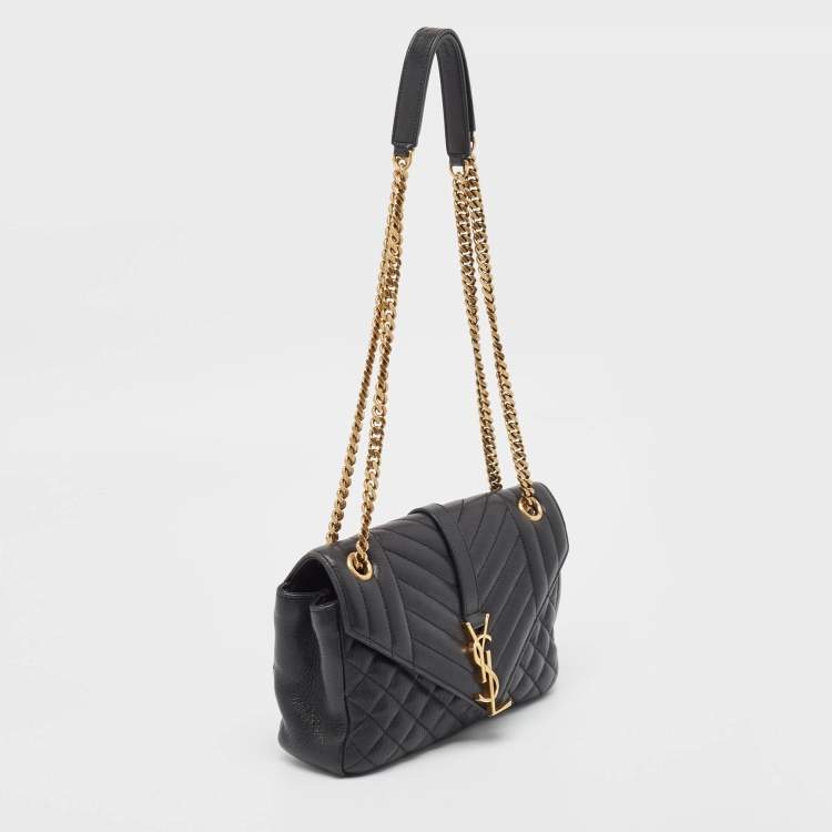 Pre Owned Saint Laurent Black Mix Matelasse Leather Medium Envelope Chain Bag