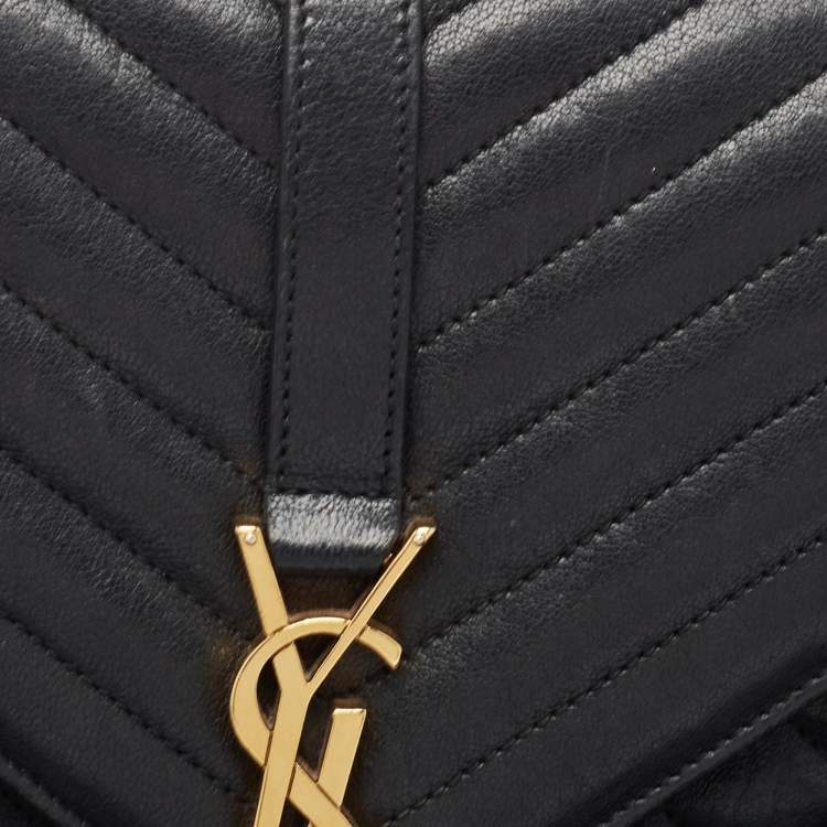 Pre Owned Saint Laurent Black Mix Matelasse Leather Medium Envelope Chain Bag