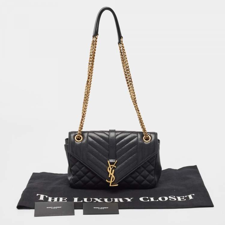Pre Owned Saint Laurent Black Mix Matelasse Leather Medium Envelope Chain Bag