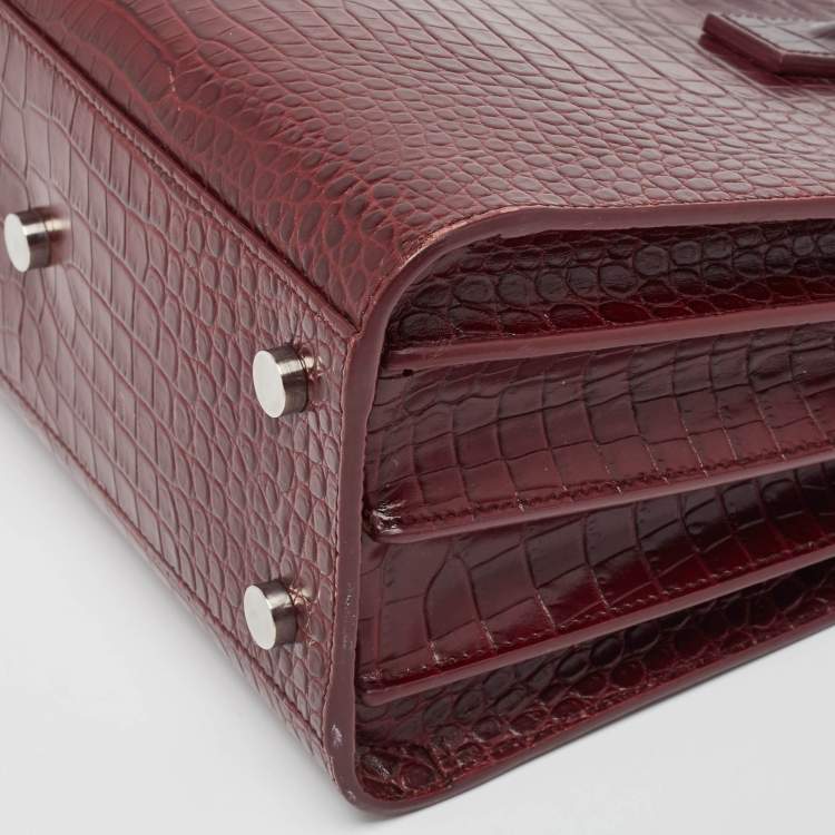 Pre Owned Saint Laurent Burgundy Croc Embossed Leather Baby Classic Sac De Jour Tote