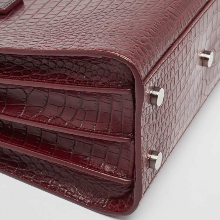 Pre Owned Saint Laurent Burgundy Croc Embossed Leather Baby Classic Sac De Jour Tote