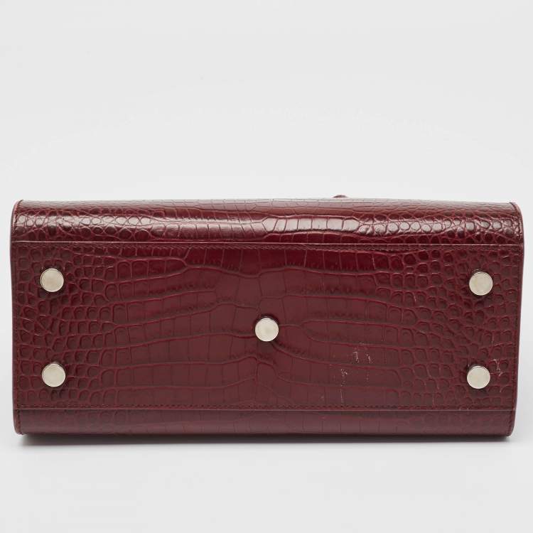 Pre Owned Saint Laurent Burgundy Croc Embossed Leather Baby Classic Sac De Jour Tote