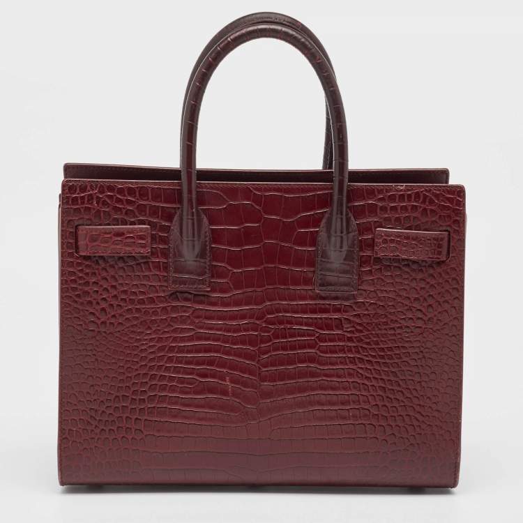 Pre Owned Saint Laurent Burgundy Croc Embossed Leather Baby Classic Sac De Jour Tote