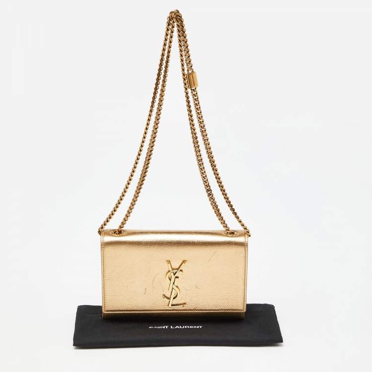 Pre Owned Saint Laurent Gold Leather Small Monogram Kate Chain Bag