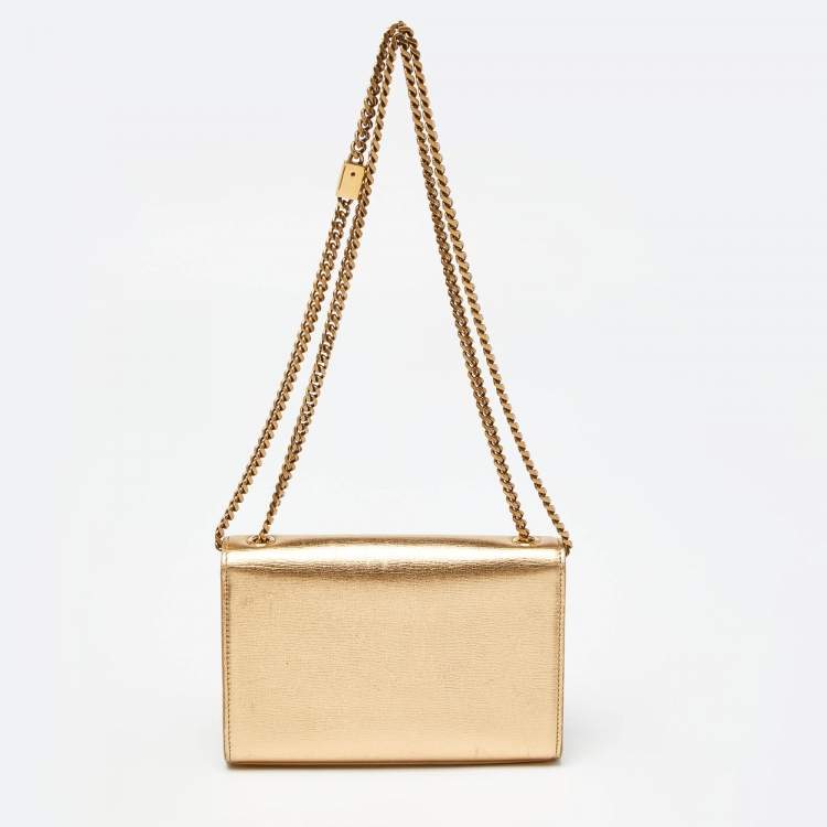 Pre Owned Saint Laurent Gold Leather Small Monogram Kate Chain Bag