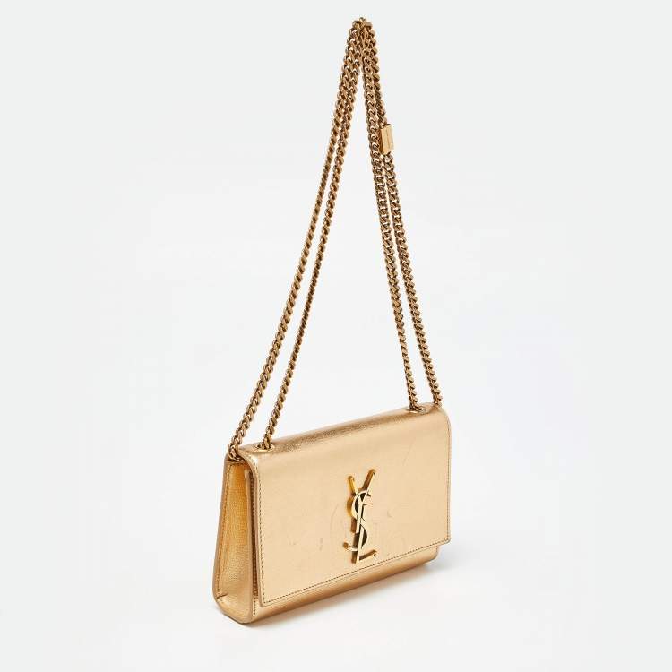 Pre Owned Saint Laurent Gold Leather Small Monogram Kate Chain Bag